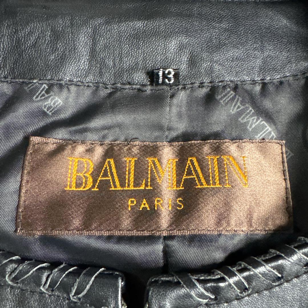 【美品】BALMAIN バルマン ノーカラーレザージャケット 羊革 XL