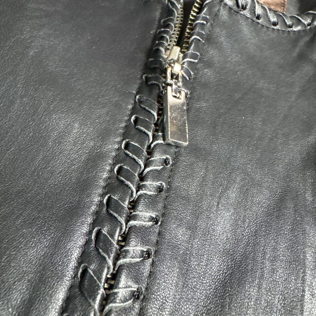 【美品】BALMAIN バルマン ノーカラーレザージャケット 羊革 XL