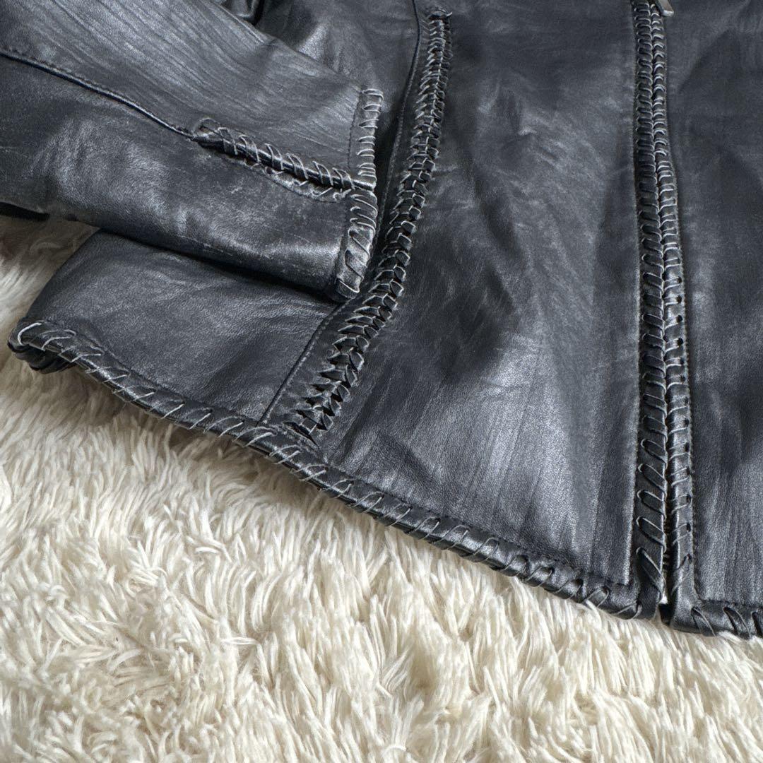 【美品】BALMAIN バルマン ノーカラーレザージャケット 羊革 XL