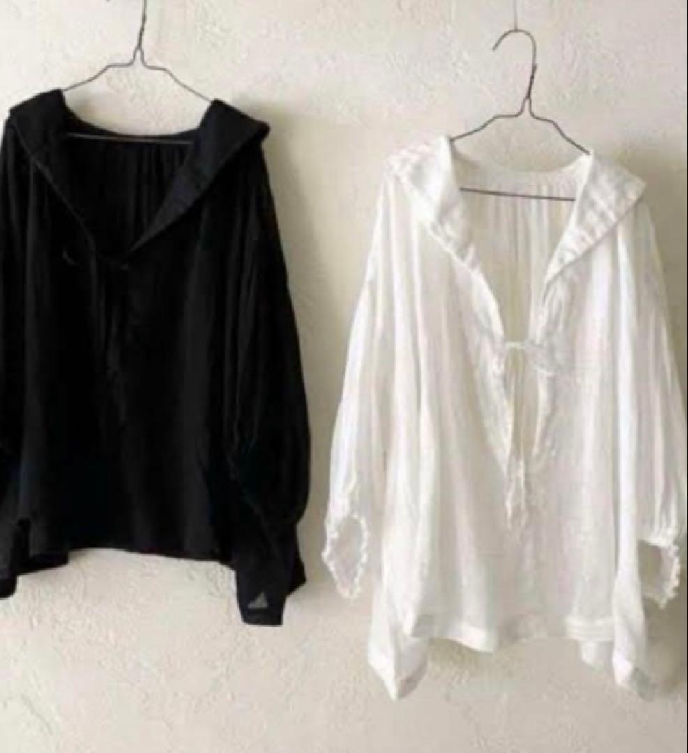 nest Robe リネンガーゼレース紐ブラウス　白