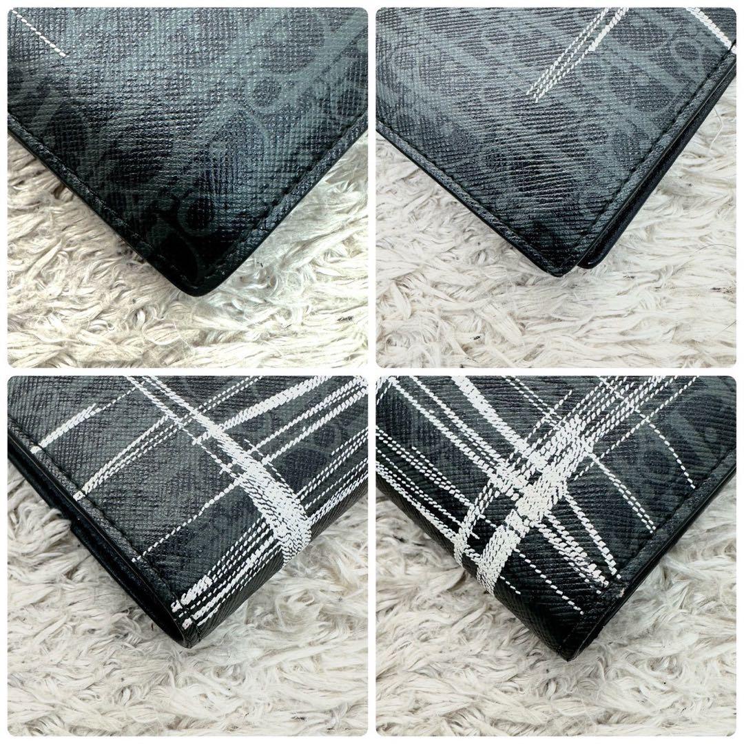 【美品】DIOR 二つ折り財布 ブラック ホワイト チェック柄