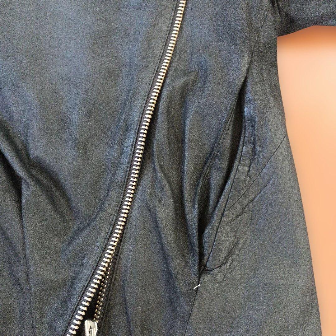 HELMUT LANG ブラックレザー変形ドレープカラージャケット