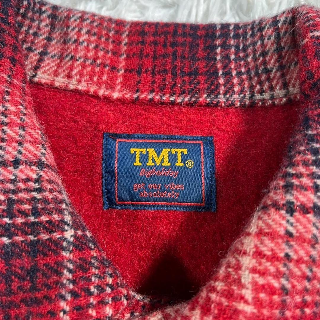 TMT ウールチェックジャケット　赤【S】日本製　くるみボタン◆オンブレチェック
