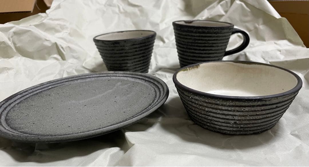 沖誠 器 炭化ボーダー器 食器 皿 マグカップ セット 作家