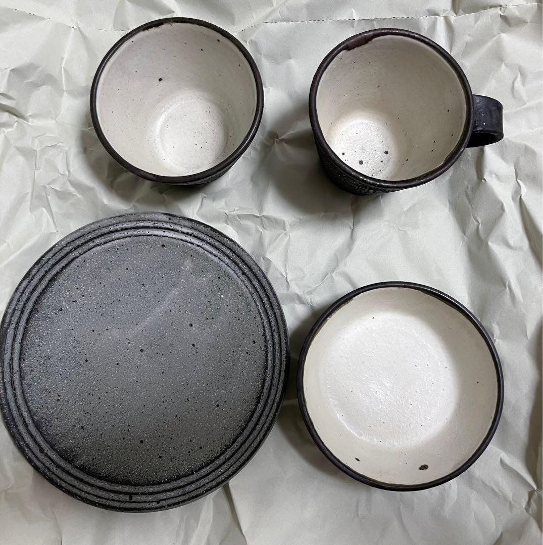 沖誠 器 炭化ボーダー器 食器 皿 マグカップ セット 作家