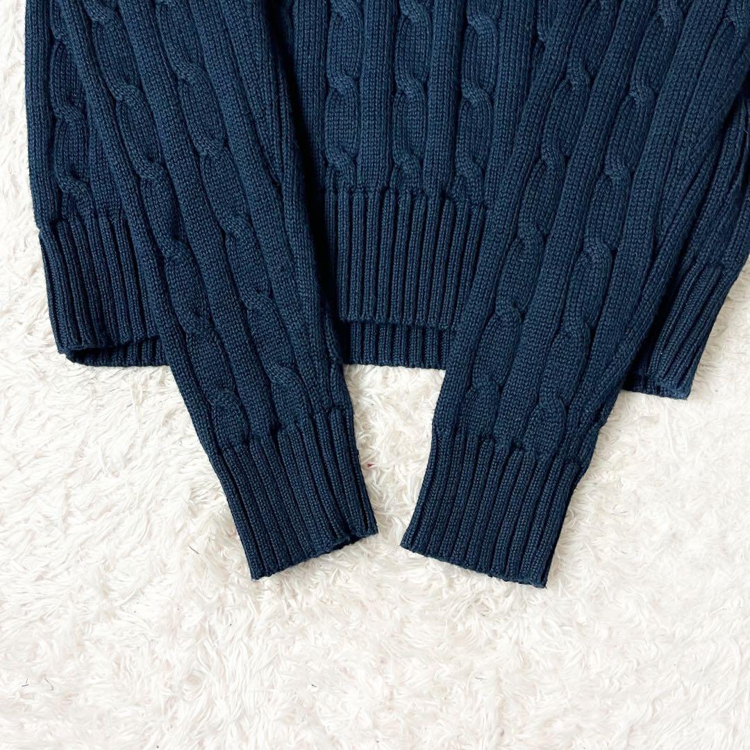 ✖︎ ポロラルフローレン コットン ケーブル ニット ロゴ刺繍 ネイビー 紺 M