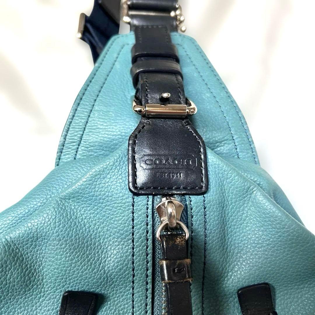 【COACH】コーチ 青緑色 レザー ボディバッグ