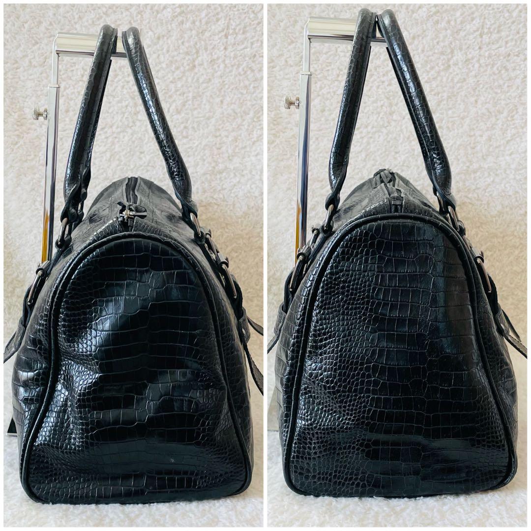 LONGCHAMP ボストンバッグ クロコ型押し ケイトモス コラボ 黒