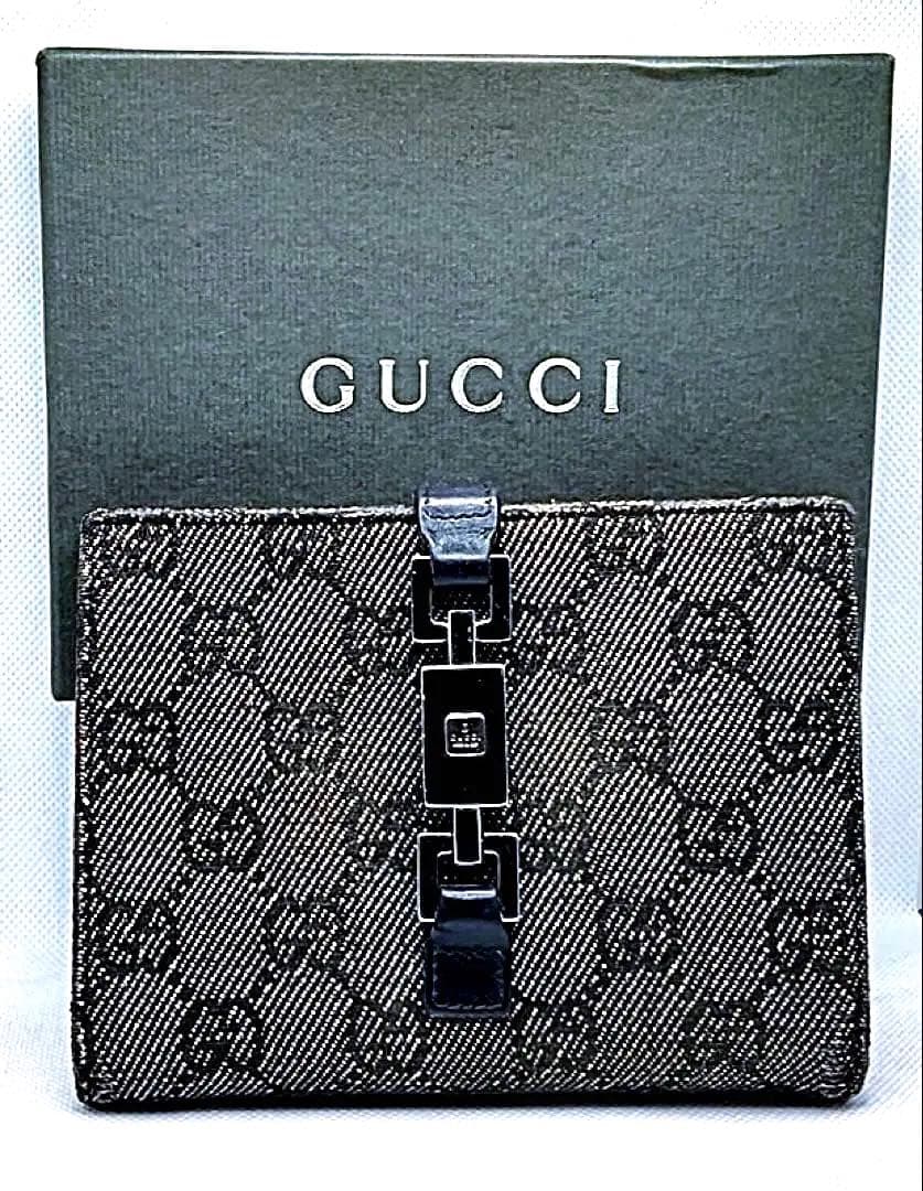 【美品•箱付き】GUCCI グッチ ジャッキー 二つ折り 財布 GG キャンバス