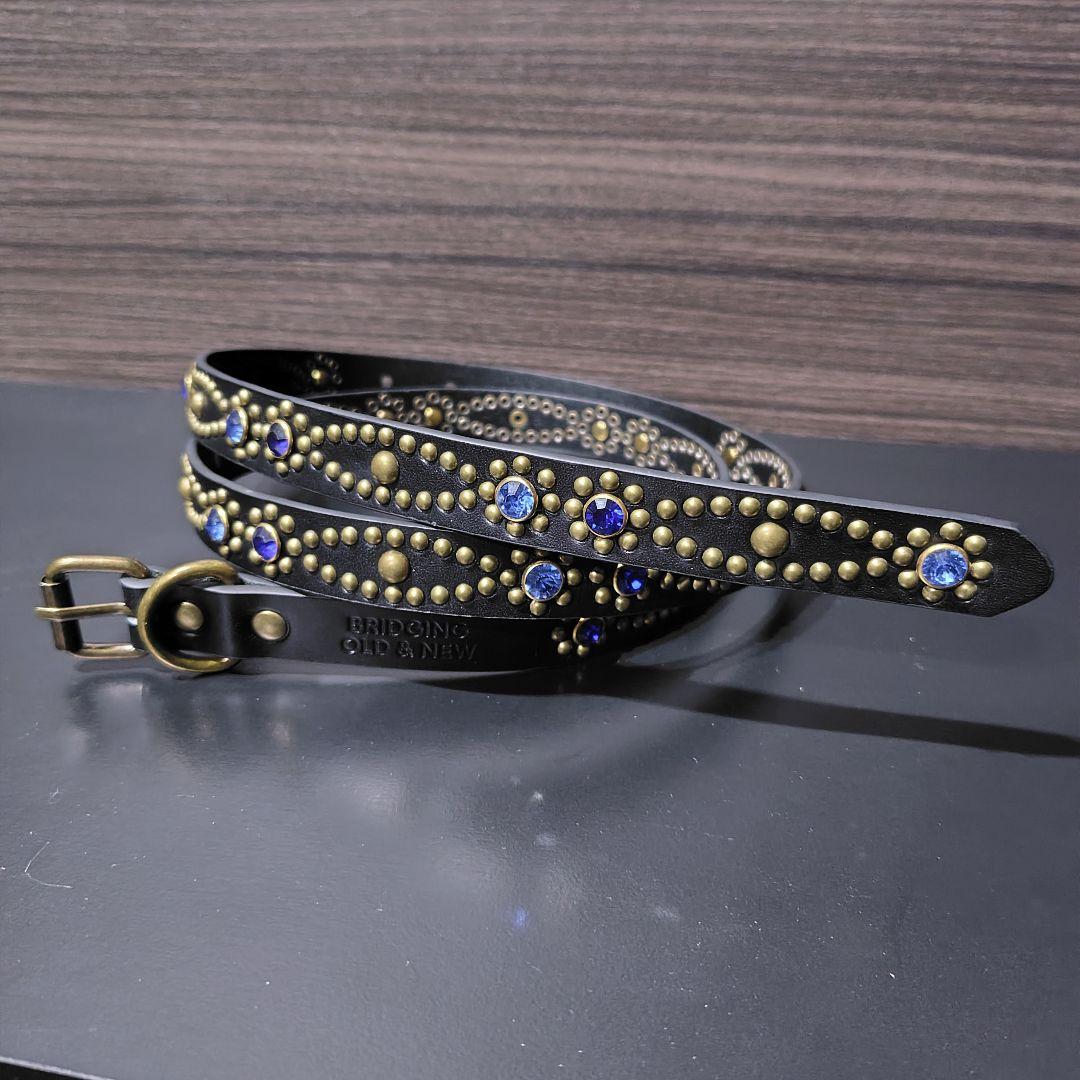 クロス青■本革レザーフルスタッズナローベルト☆アメカジヴィンテージキムタクhtc