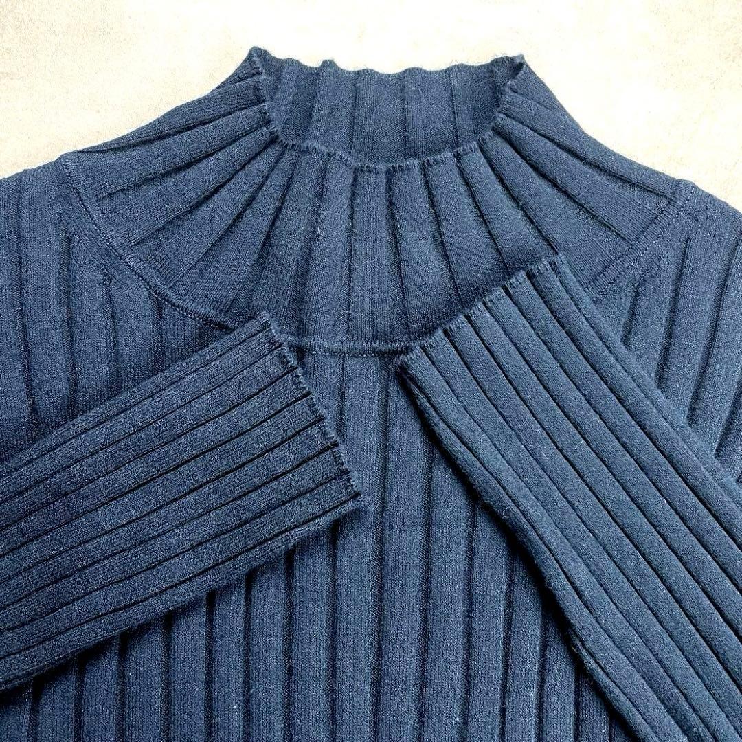 美品　SOEJU ソージュ　ワイドリブタートルネックニット ネイビー M