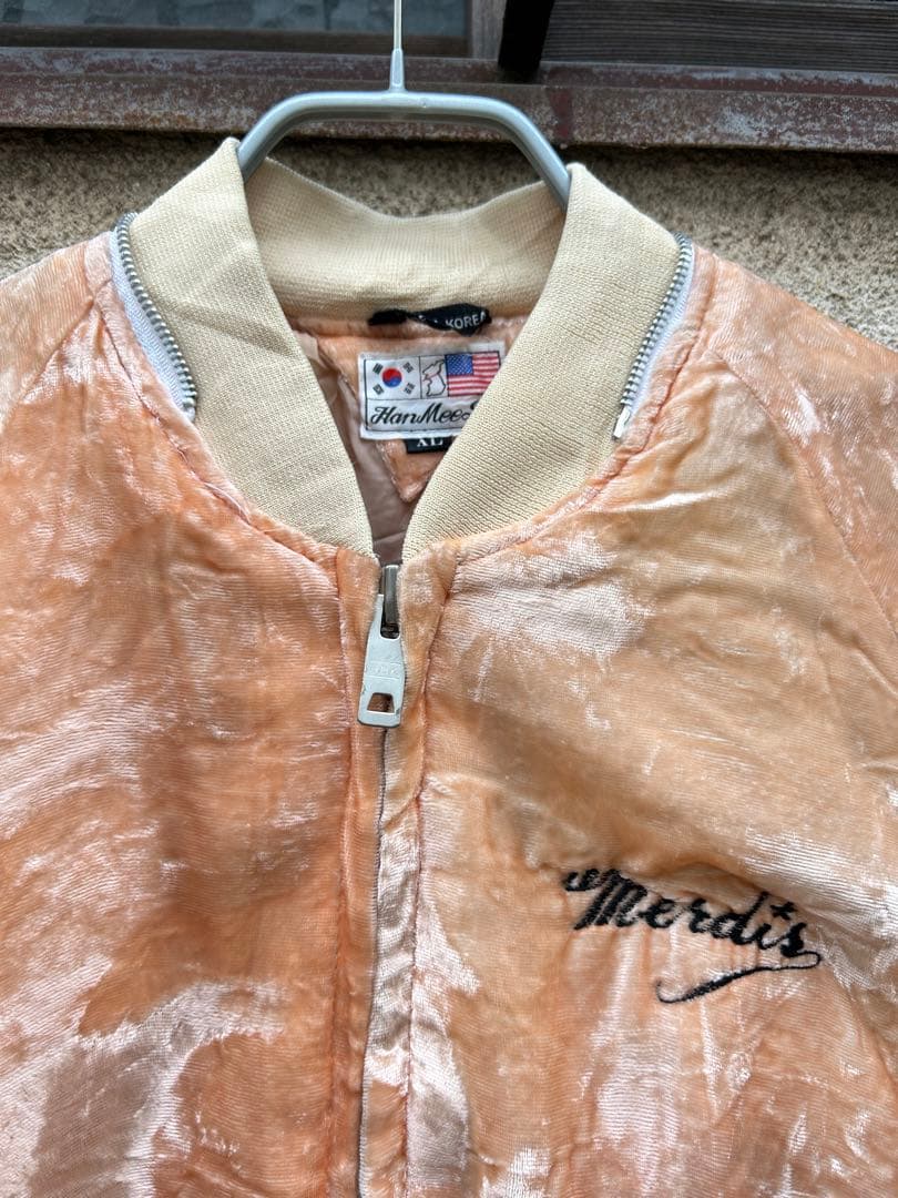 USED OLD ベロアスカジャン 肌色ピンク　龍　古着　vintage