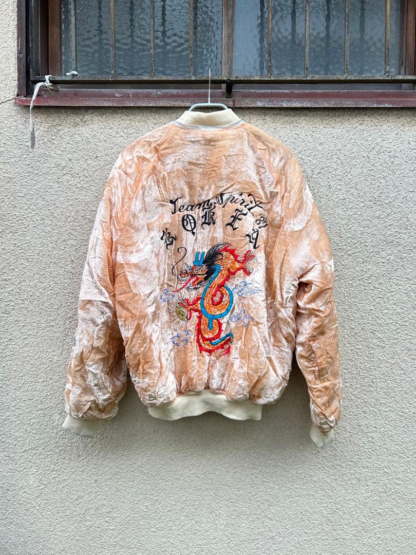 USED OLD ベロアスカジャン 肌色ピンク　龍　古着　vintage
