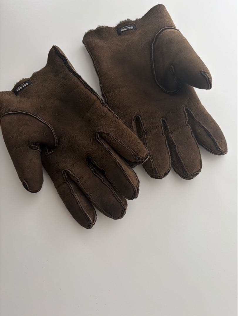 小物 Archive Miu Miu Mouton Gloves Brown