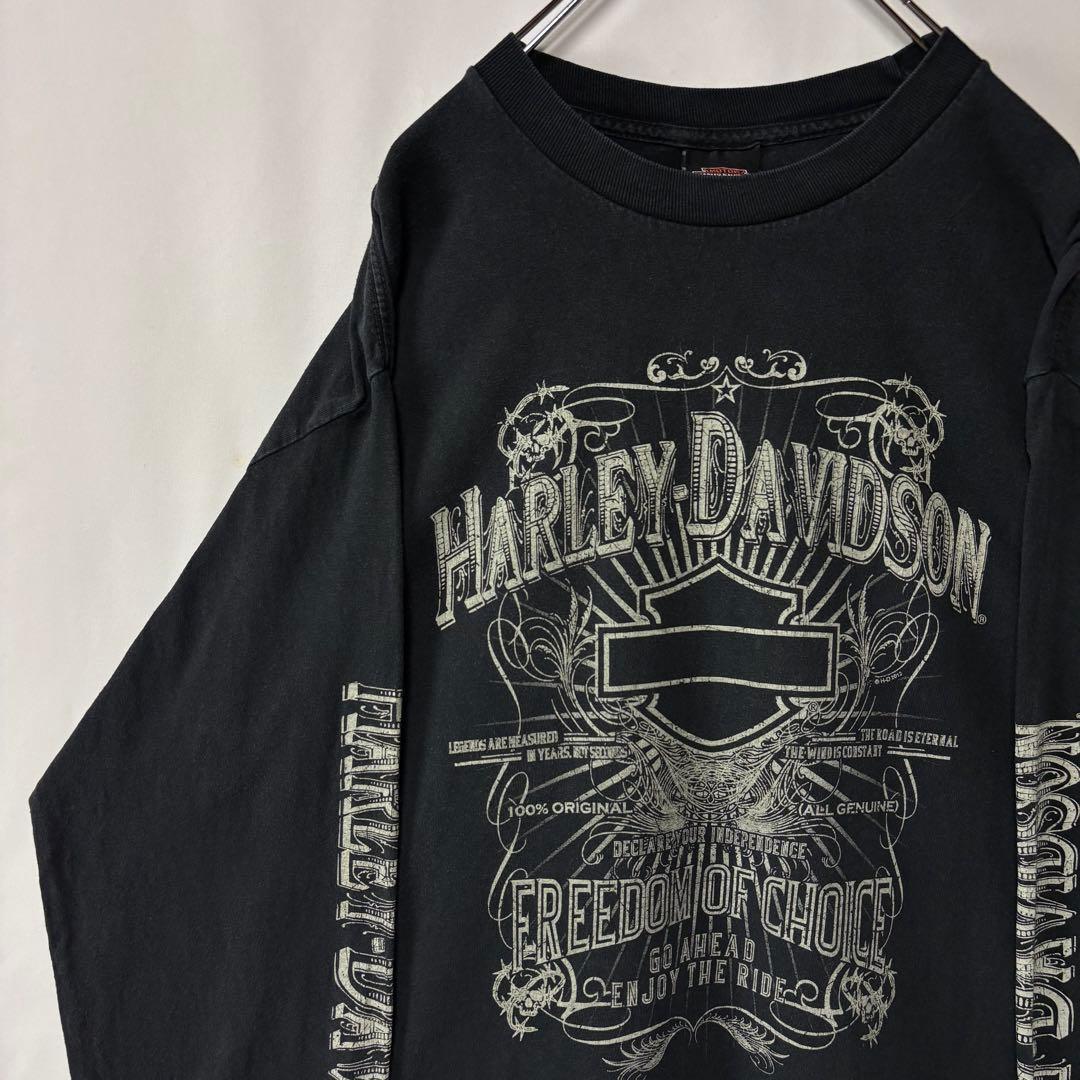 ハーレーダビッドソン　ロングTシャツ　Lサイズ　ブラック　ロゴプリント　古着