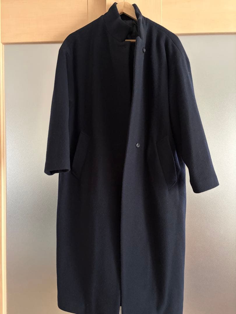 mizuiro ind ウールブレンドスタンドカラーコート　navy