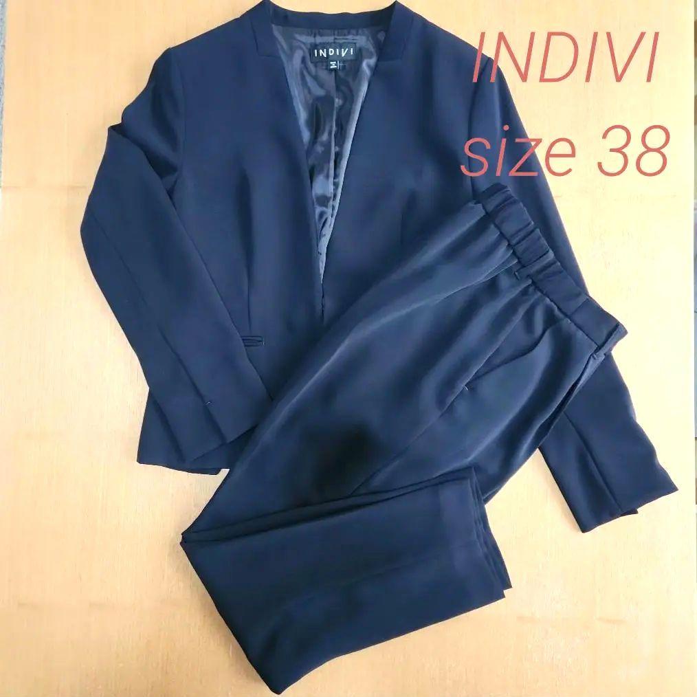 INDIVI インディヴィパンツスーツ ネイビー ノーカラー 38サイズ