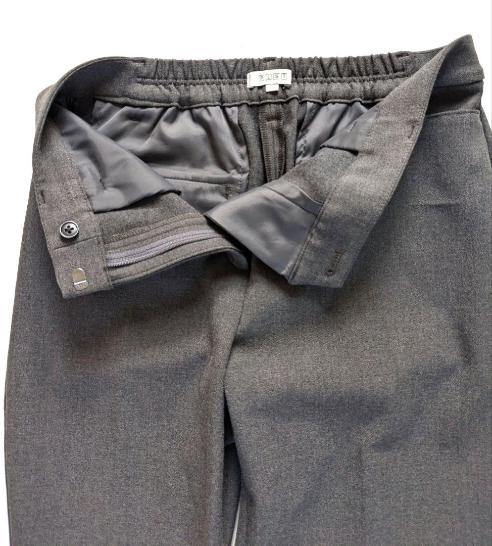 美品　プラステ　パンツスーツ　М・L　ノーカラー総裏　ストレッチ　センタープレス