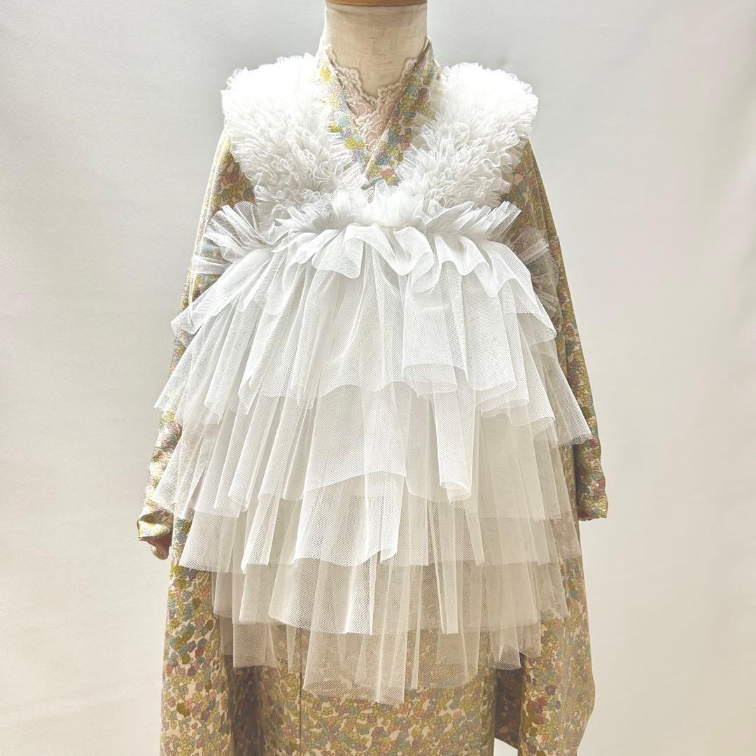 被布エプロン【スノーフリル】チュール被布　被布ドレス　七五三　3歳着物