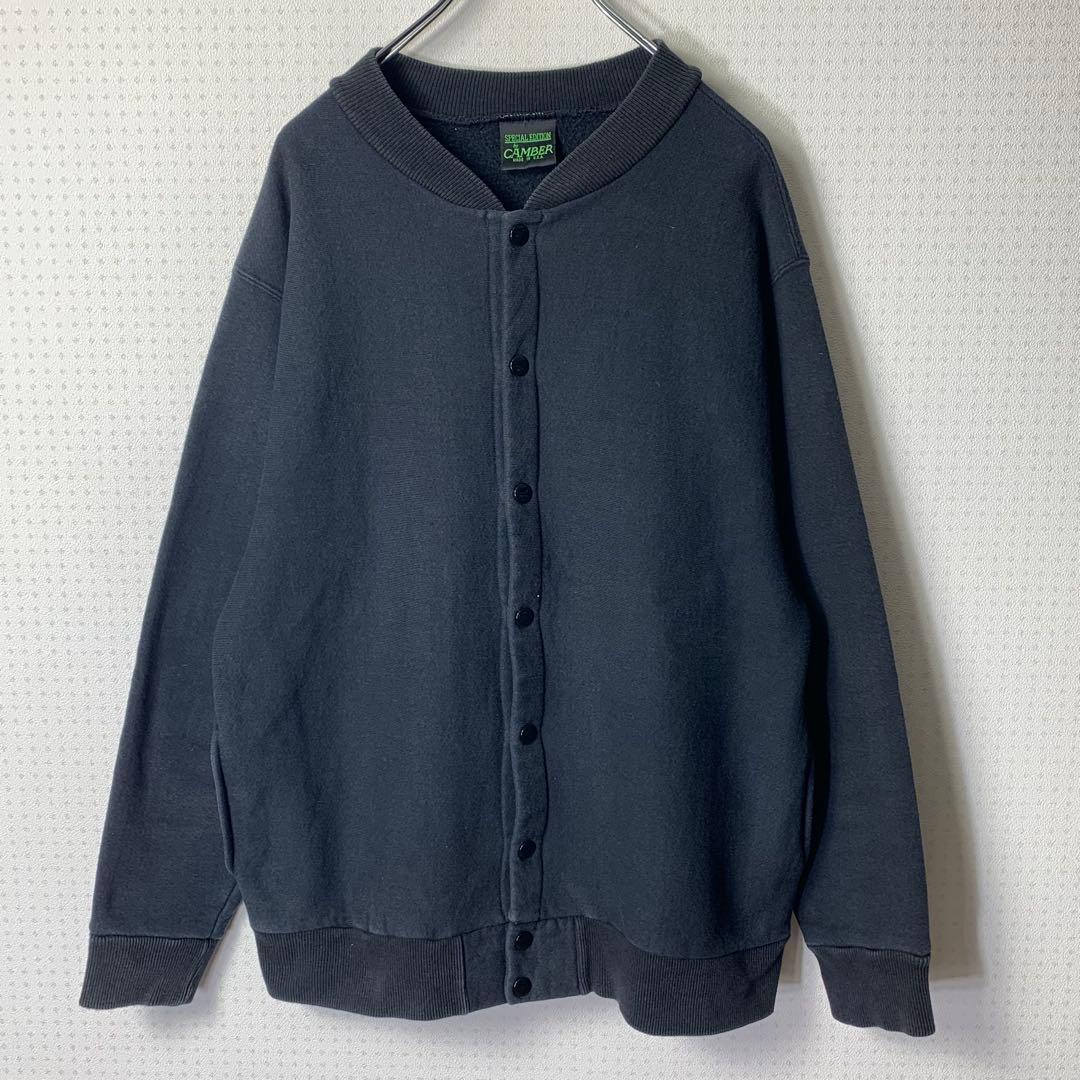 90s USA製 CAMBER スウェットカーディガン M ブラック スナップ