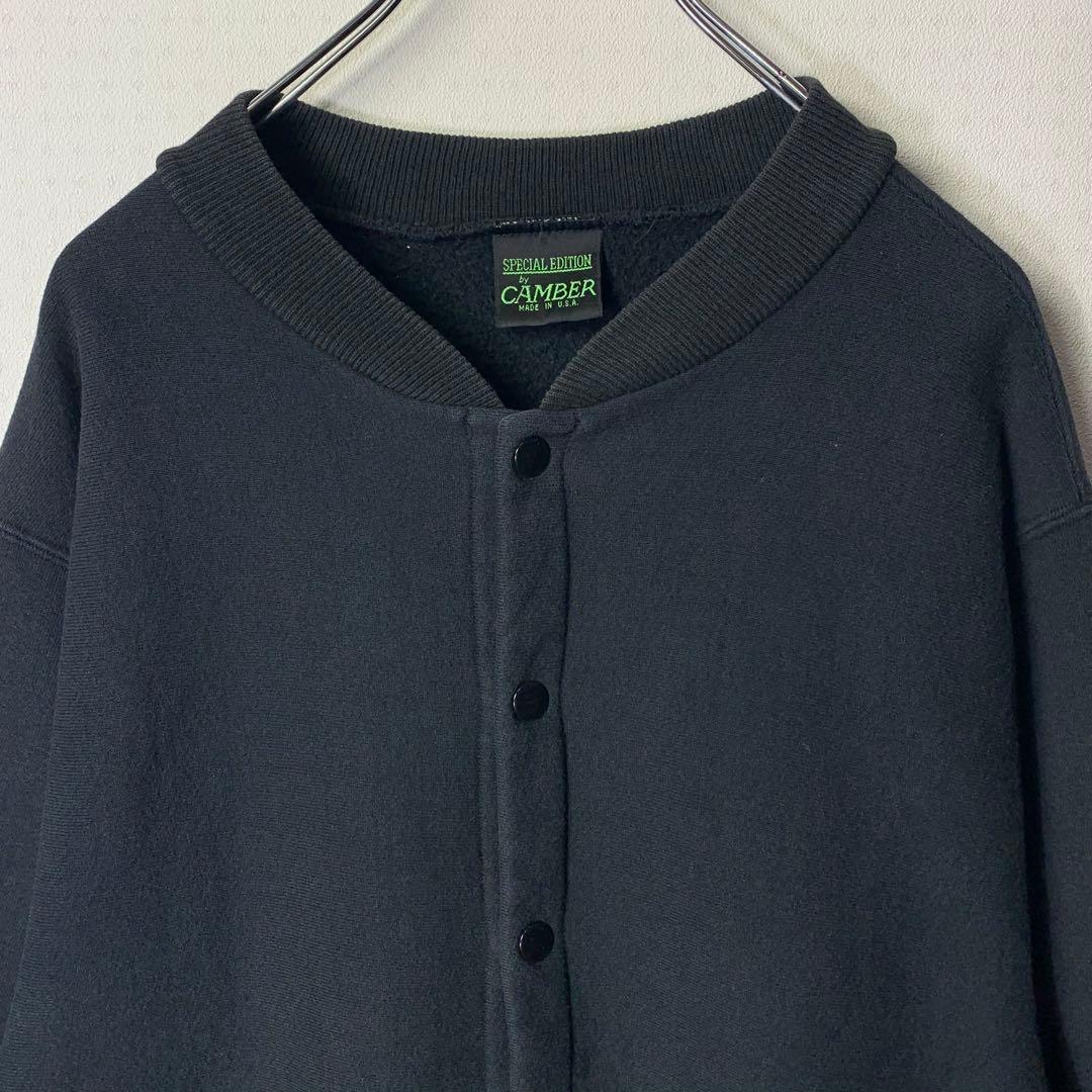 90s USA製 CAMBER スウェットカーディガン M ブラック スナップ