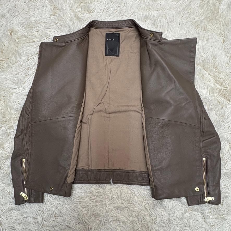 美品　NOBLE ラムレザー　ダブルライダースジャケット　グレー　38