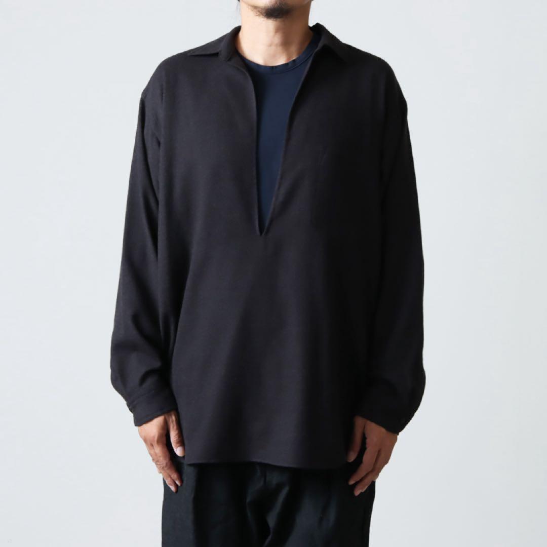 COMOLI22AW ウールビエラ スキッパーシャツ サイズ3 チャコール