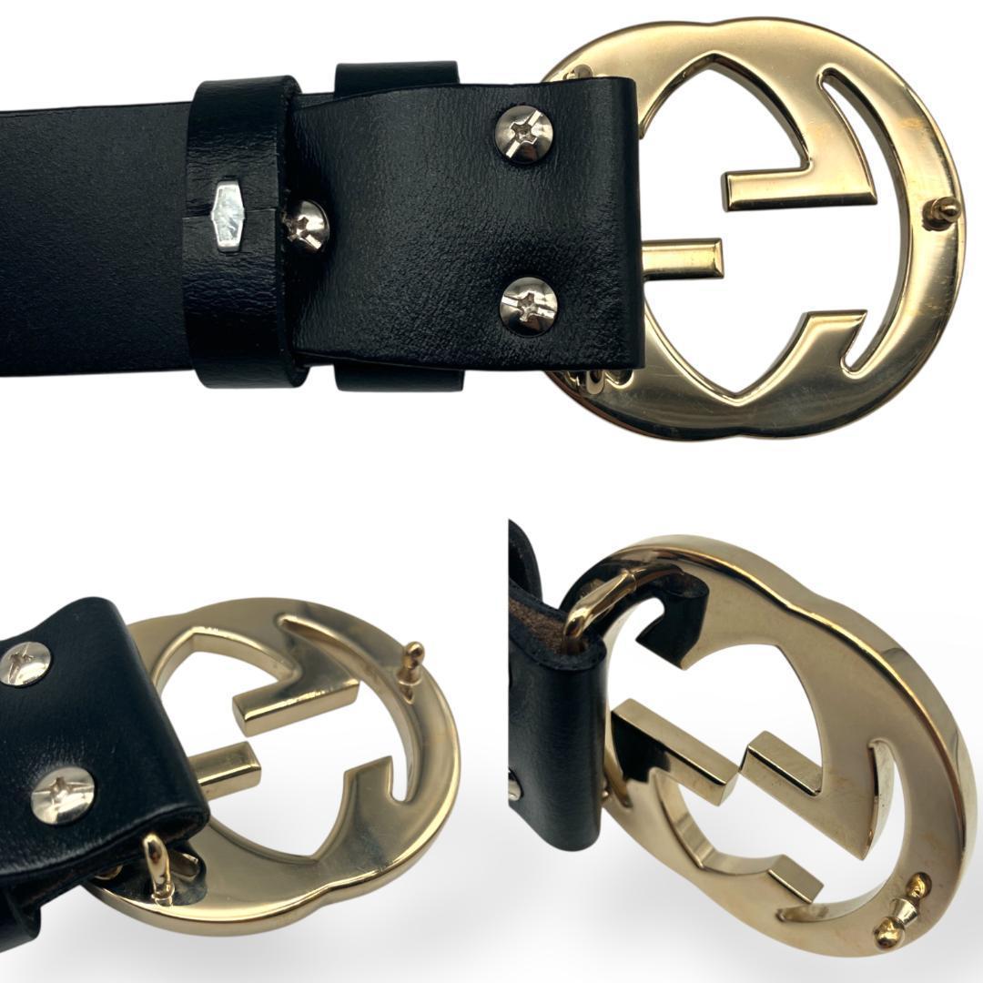 GUCCI グッチ インターロッキング バックル ベルト付き ゴールド ブラック