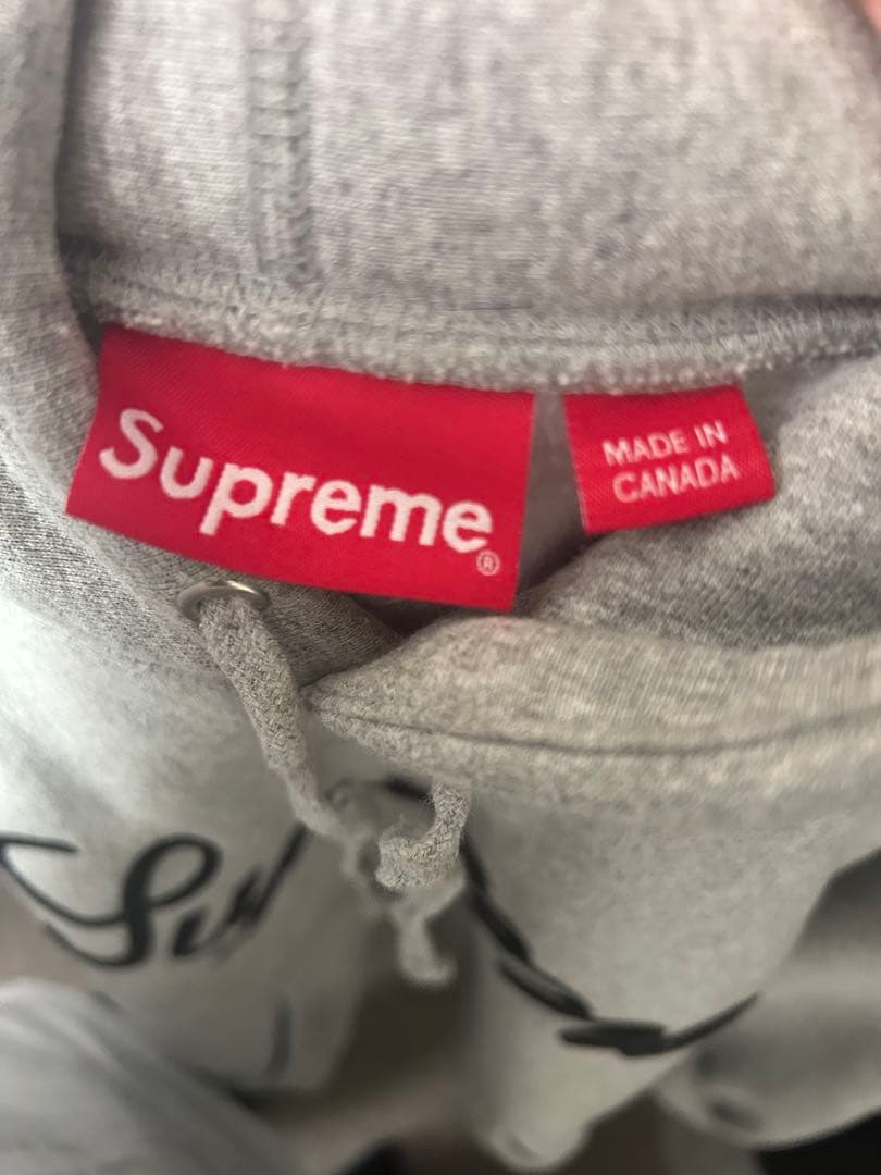 Supreme Raised Script フーディー レザーグレー XL