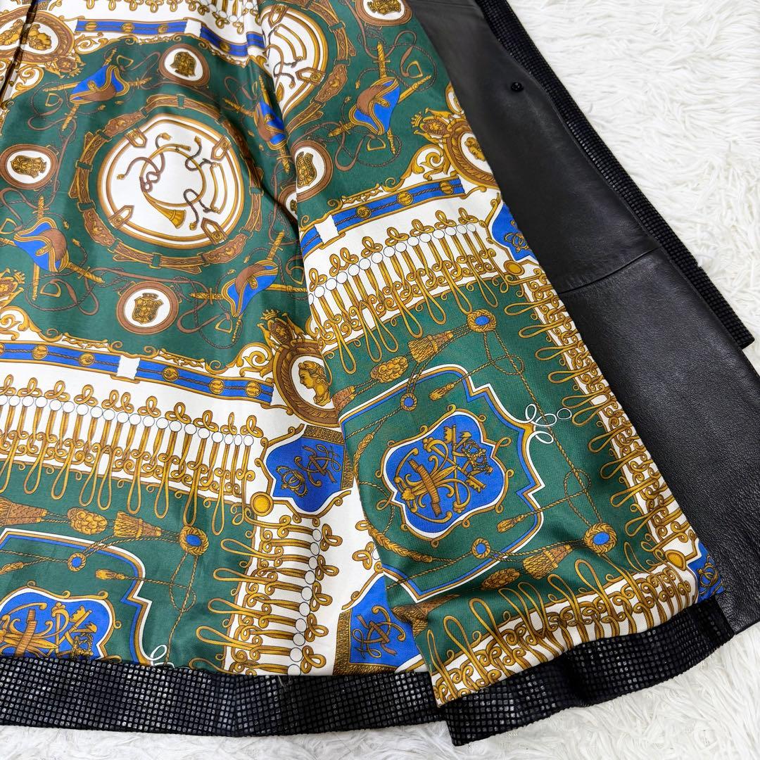 【希少デザイン】Pierre Balmain 裏地総柄　レザーコート　金ボタン