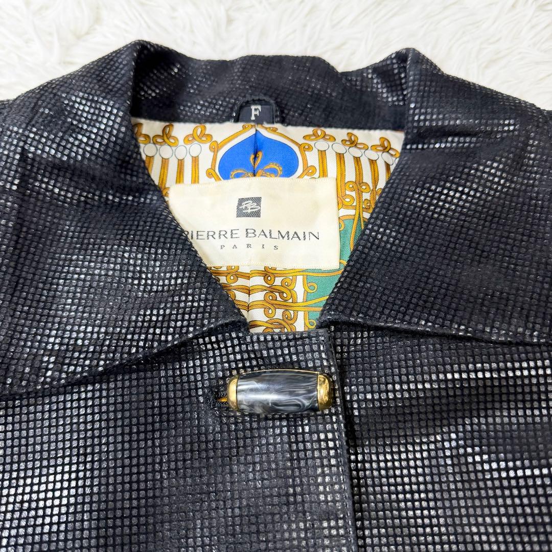 【希少デザイン】Pierre Balmain 裏地総柄　レザーコート　金ボタン