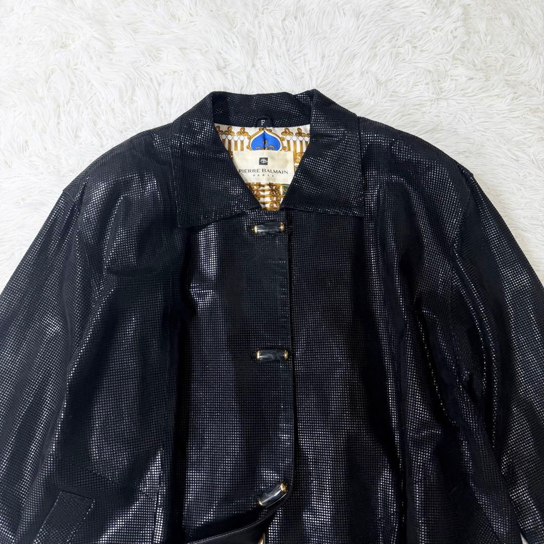【希少デザイン】Pierre Balmain 裏地総柄　レザーコート　金ボタン