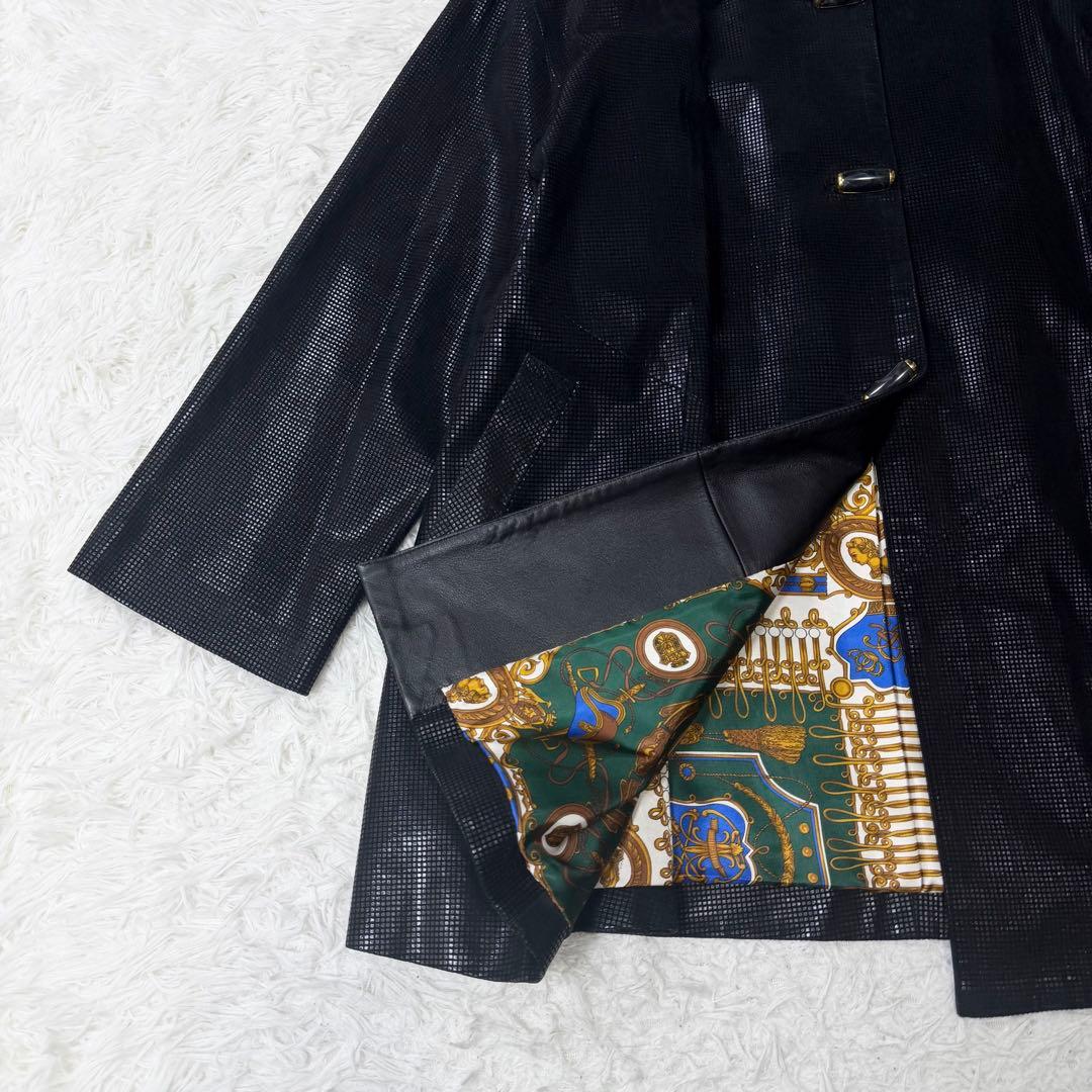 【希少デザイン】Pierre Balmain 裏地総柄　レザーコート　金ボタン