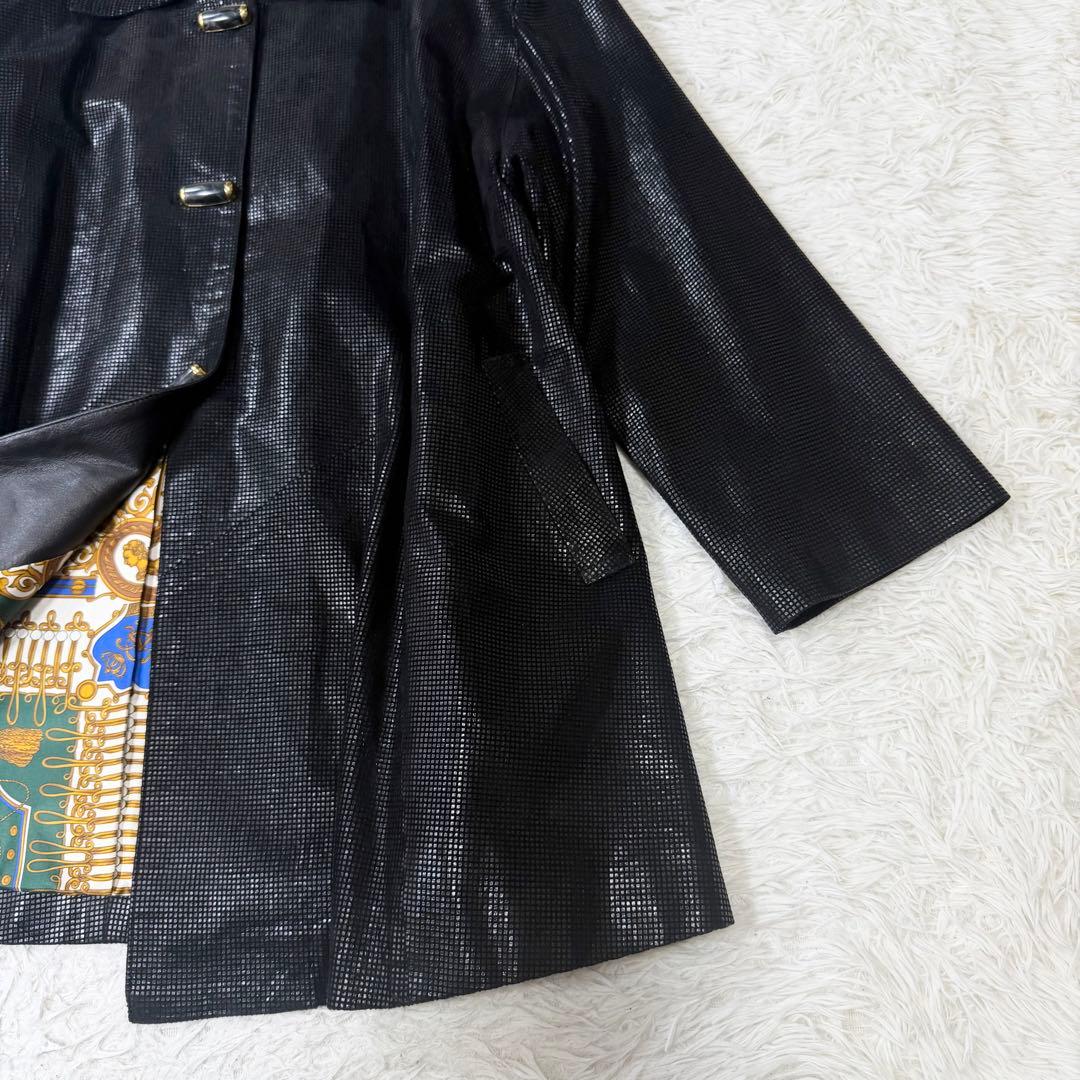 【希少デザイン】Pierre Balmain 裏地総柄　レザーコート　金ボタン