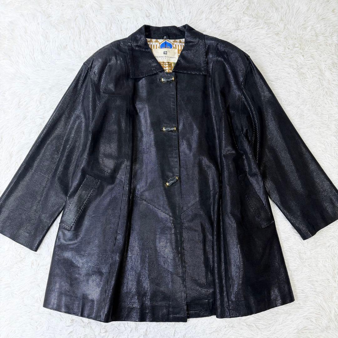 【希少デザイン】Pierre Balmain 裏地総柄　レザーコート　金ボタン