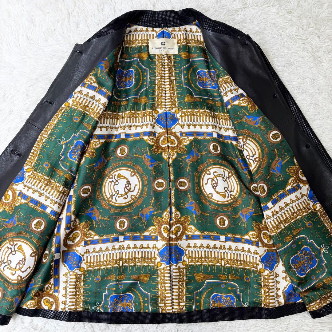 【希少デザイン】Pierre Balmain 裏地総柄　レザーコート　金ボタン