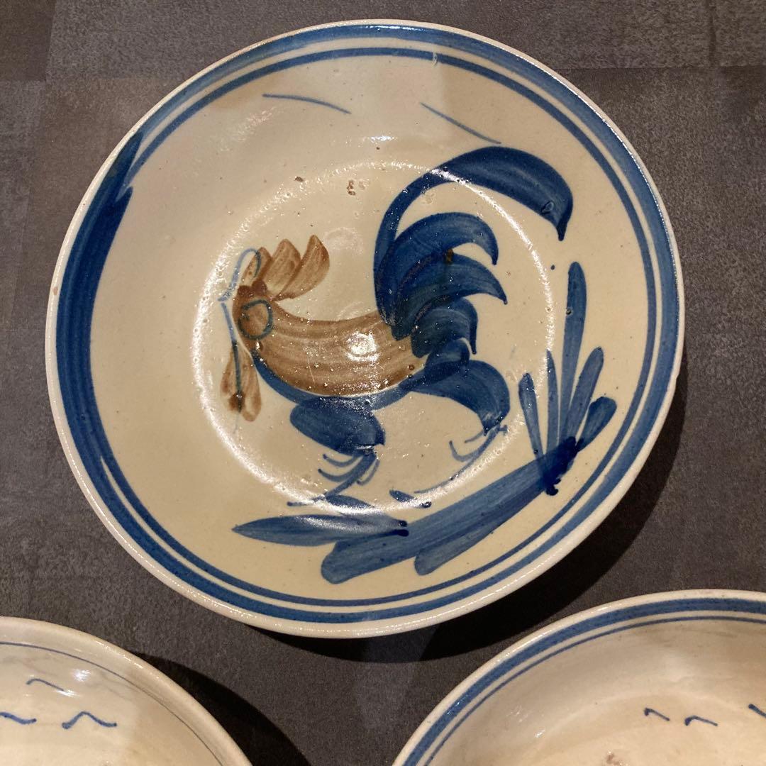 鶏の絵柄 陶器ボウル 3点セット　ソンべ焼き　ヴィンテージ　アンティーク