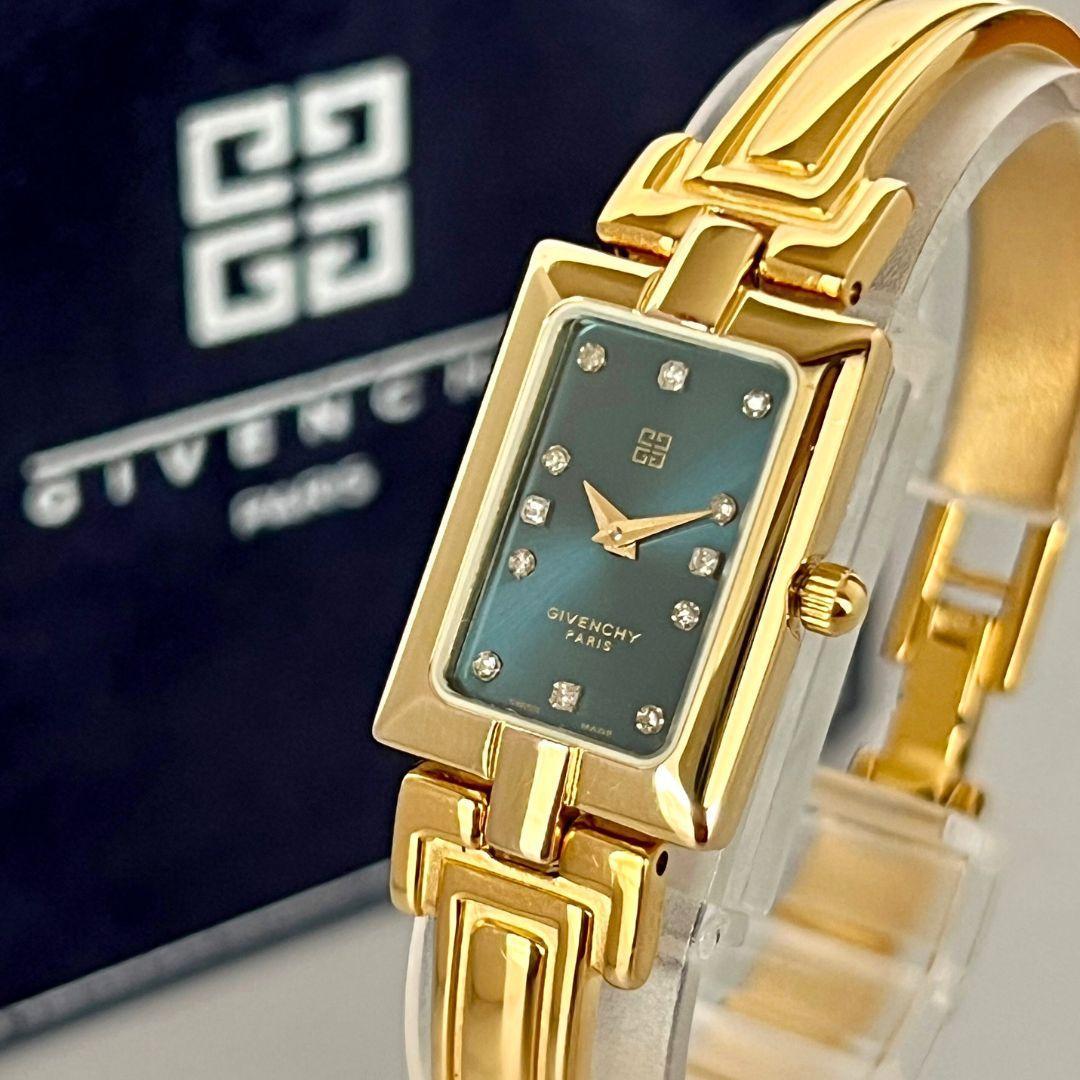 【稼働品】GIVENCHY レディース 腕時計 12Pダイヤ バングル クォーツ