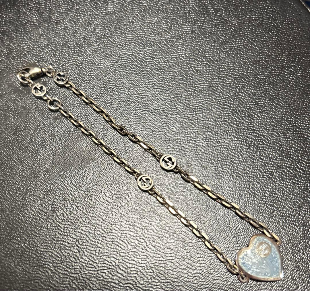 GUCCI インターロッキングG ハートブレスレット ブルー　925 シルバー