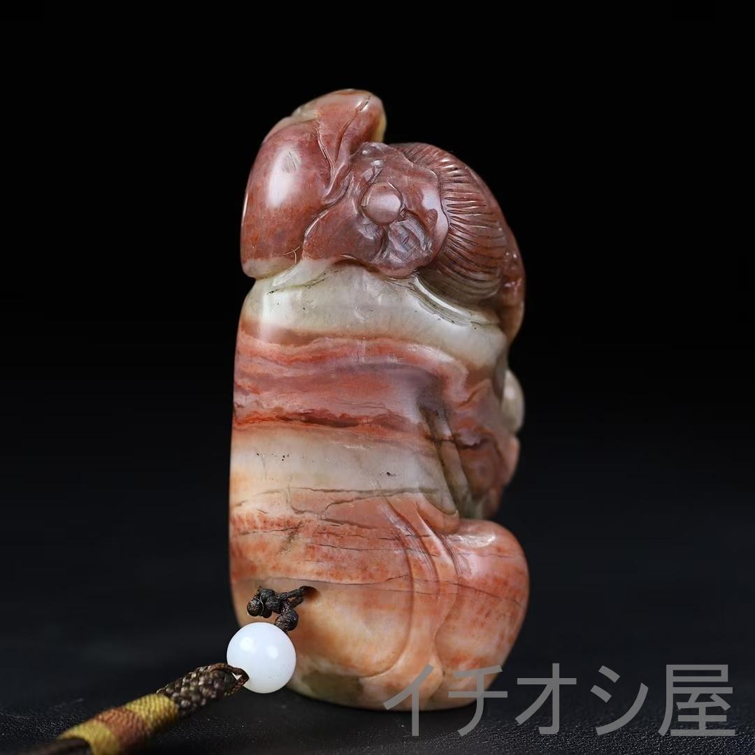【旧蔵 寿山石 子孫楽 彫刻 手握り件】原石原色 印材 彫刻 時代物 田黄石