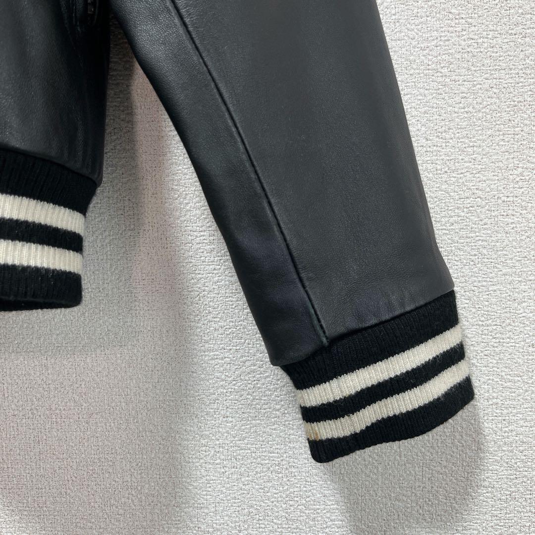 【美品】AVIREX ラムレザー ブルゾン アーチロゴ ブラック M