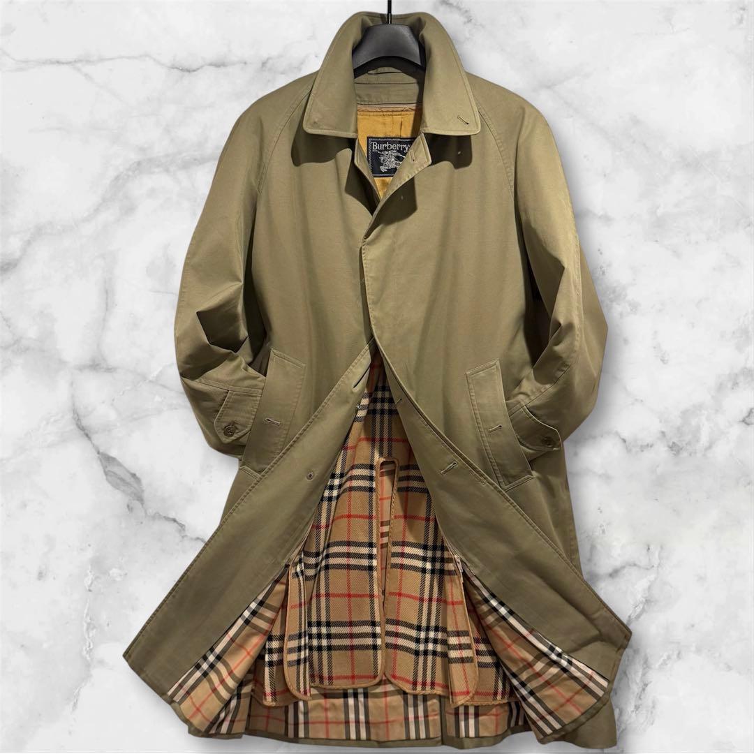 美品‼️バーバリー ステンカラーコート ウールライナー付き 玉虫色 L~XL 綿