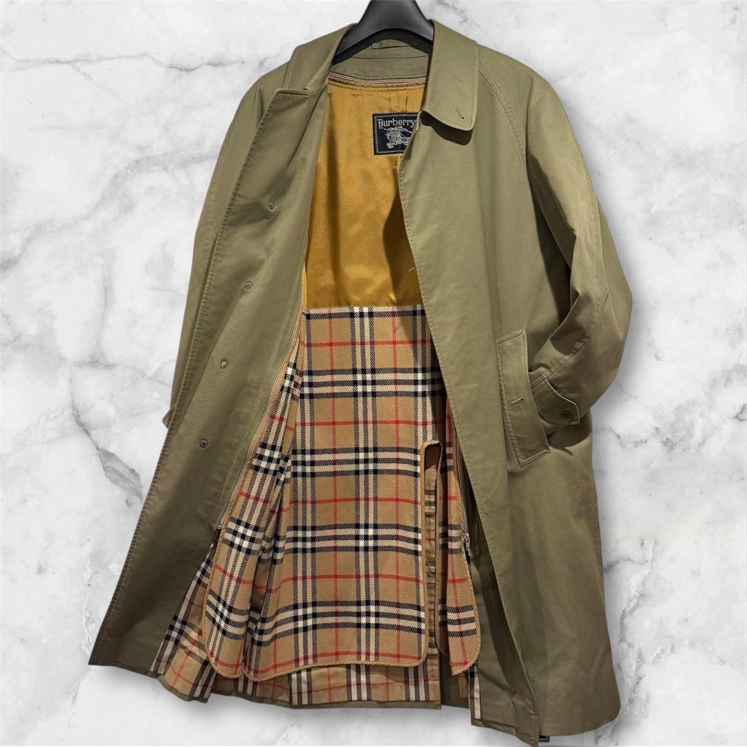 美品‼️バーバリー ステンカラーコート ウールライナー付き 玉虫色 L~XL 綿