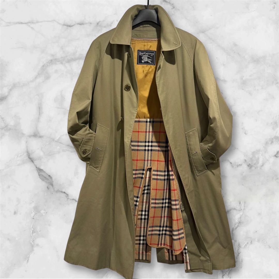 美品‼️バーバリー ステンカラーコート ウールライナー付き 玉虫色 L~XL 綿