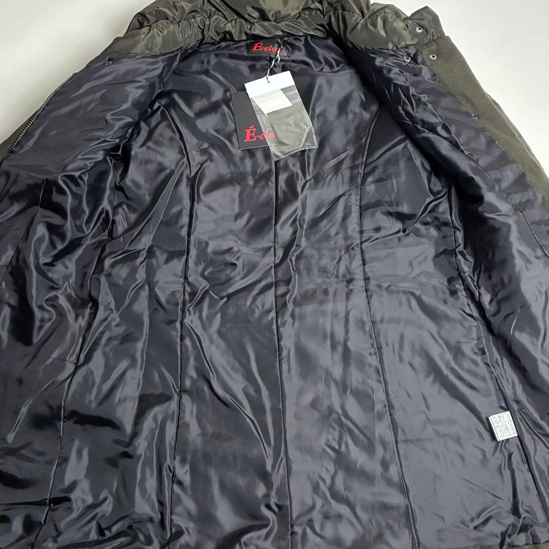 【美品】E-clat/異素材切り替えダウンコート/ウール/エイココンドウ/カーキ
