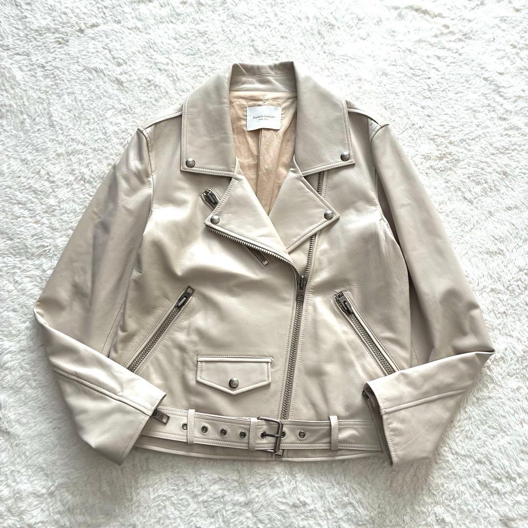 美品✨【bucks&leather】ラムレザー ライダースジャケット グレージュ