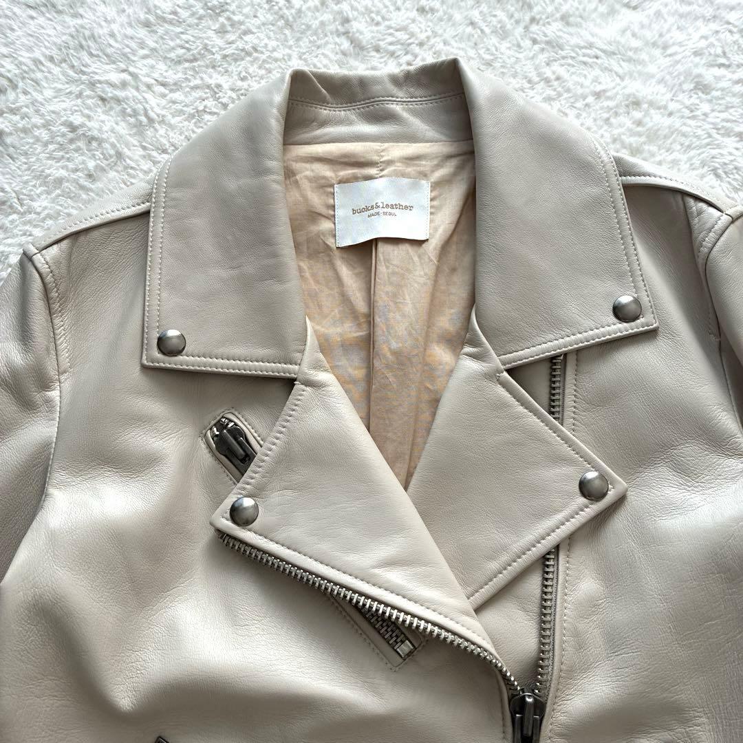 美品✨【bucks&leather】ラムレザー ライダースジャケット グレージュ