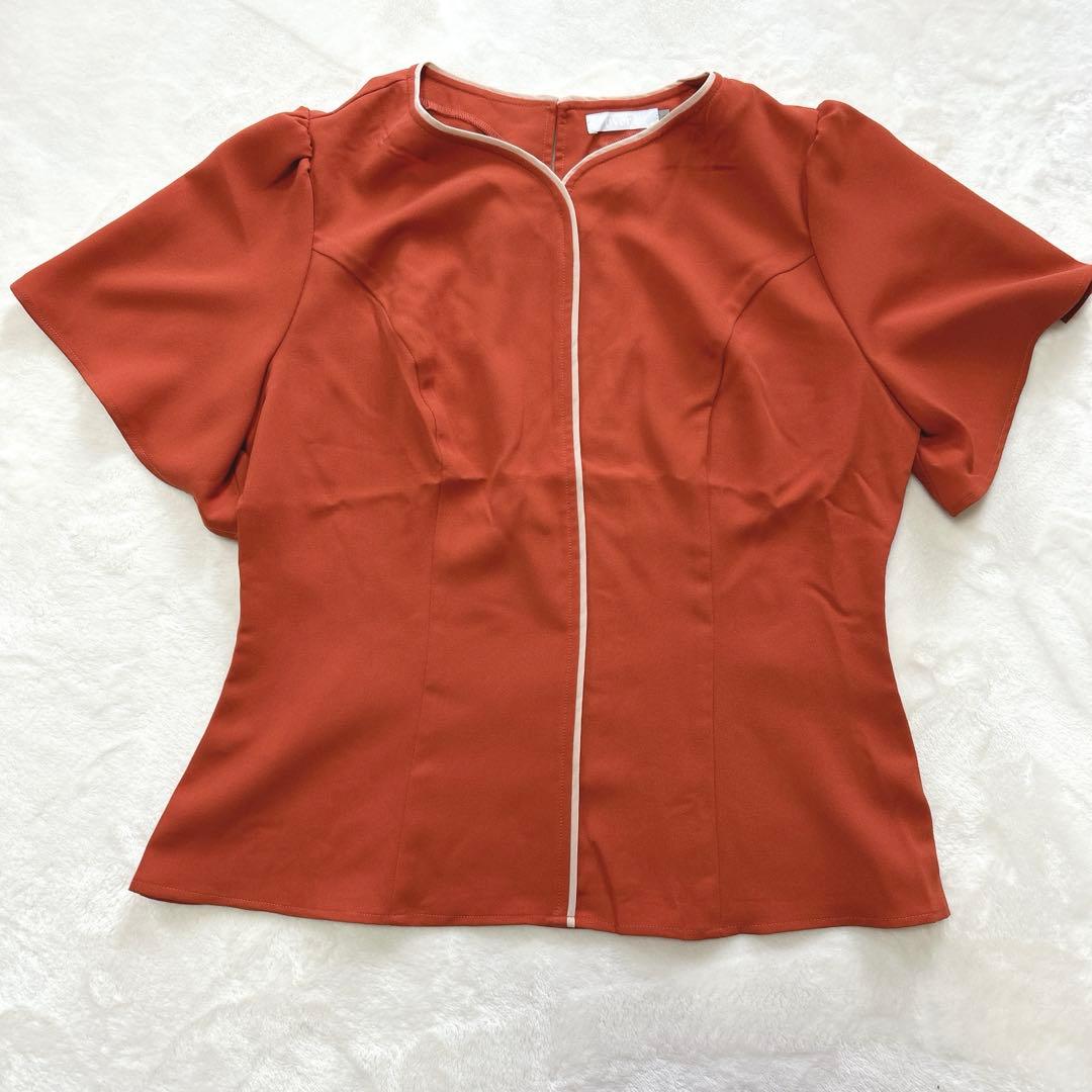 【未使用品】overE ハートネックパイピングブラウス オレンジ 96