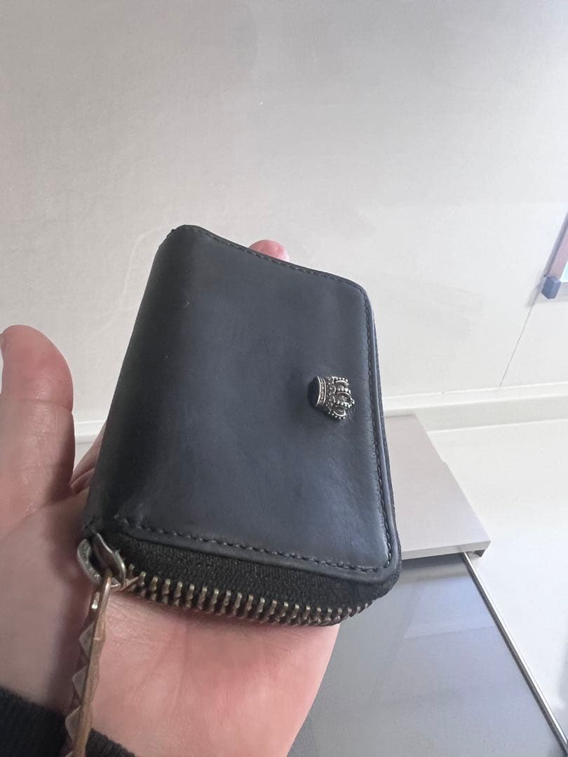 【激安/美品】justindavis ミニウォレット　ブラック　本革　シルバー