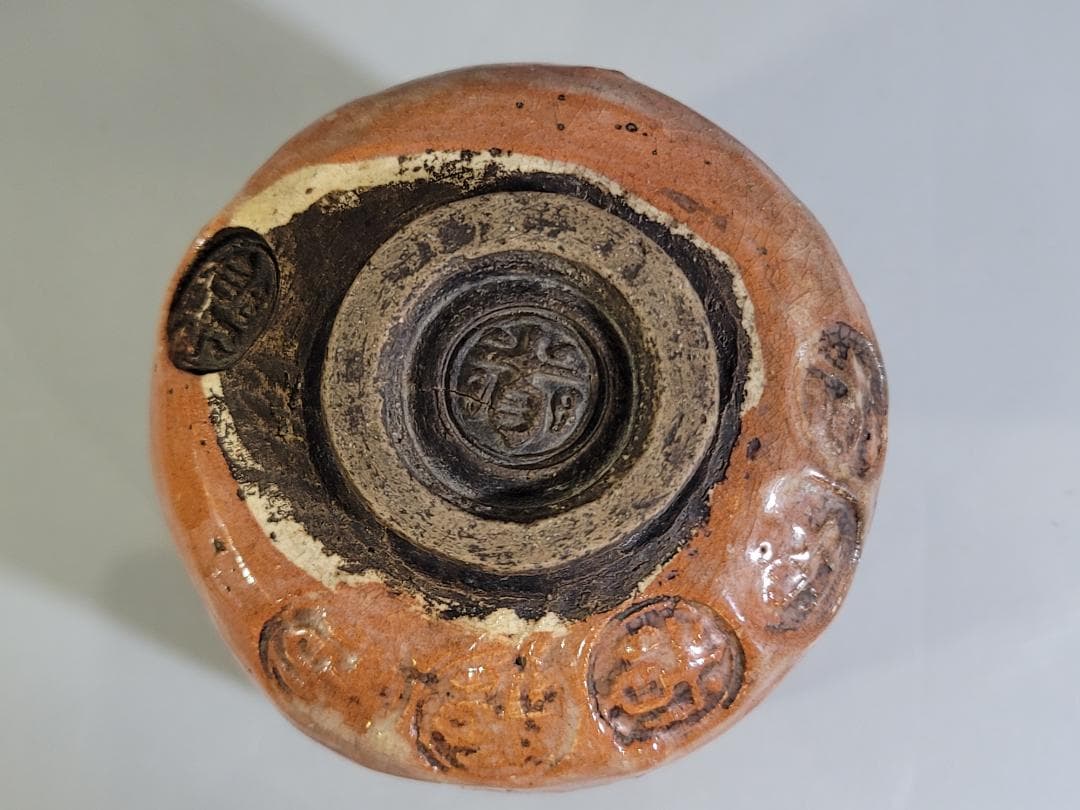 DT343 茶道具 赤楽筒茶碗 了入数印 時代物